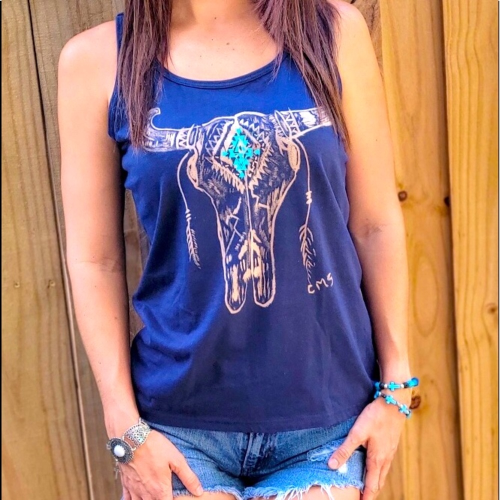 Aztec  bull skull tank top